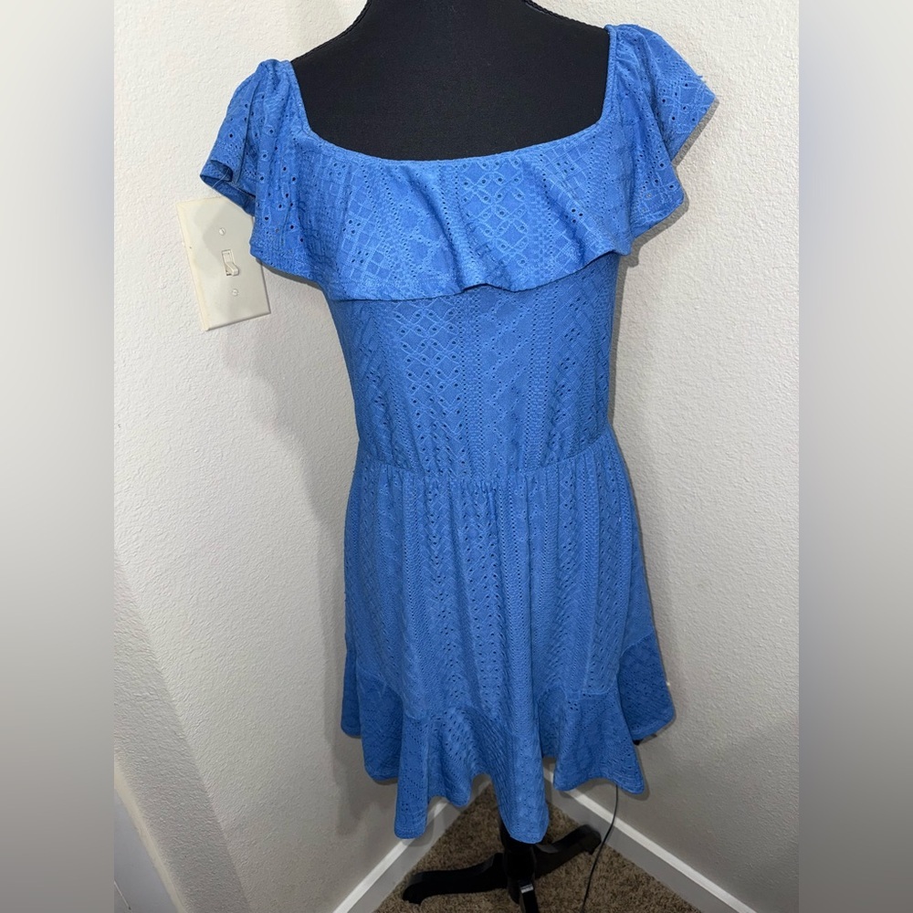 BCBGeneration Blue Eyelet Ruffle Mini Dress Cottagecore Coquette-‎ Medium - Picture 4 of 9